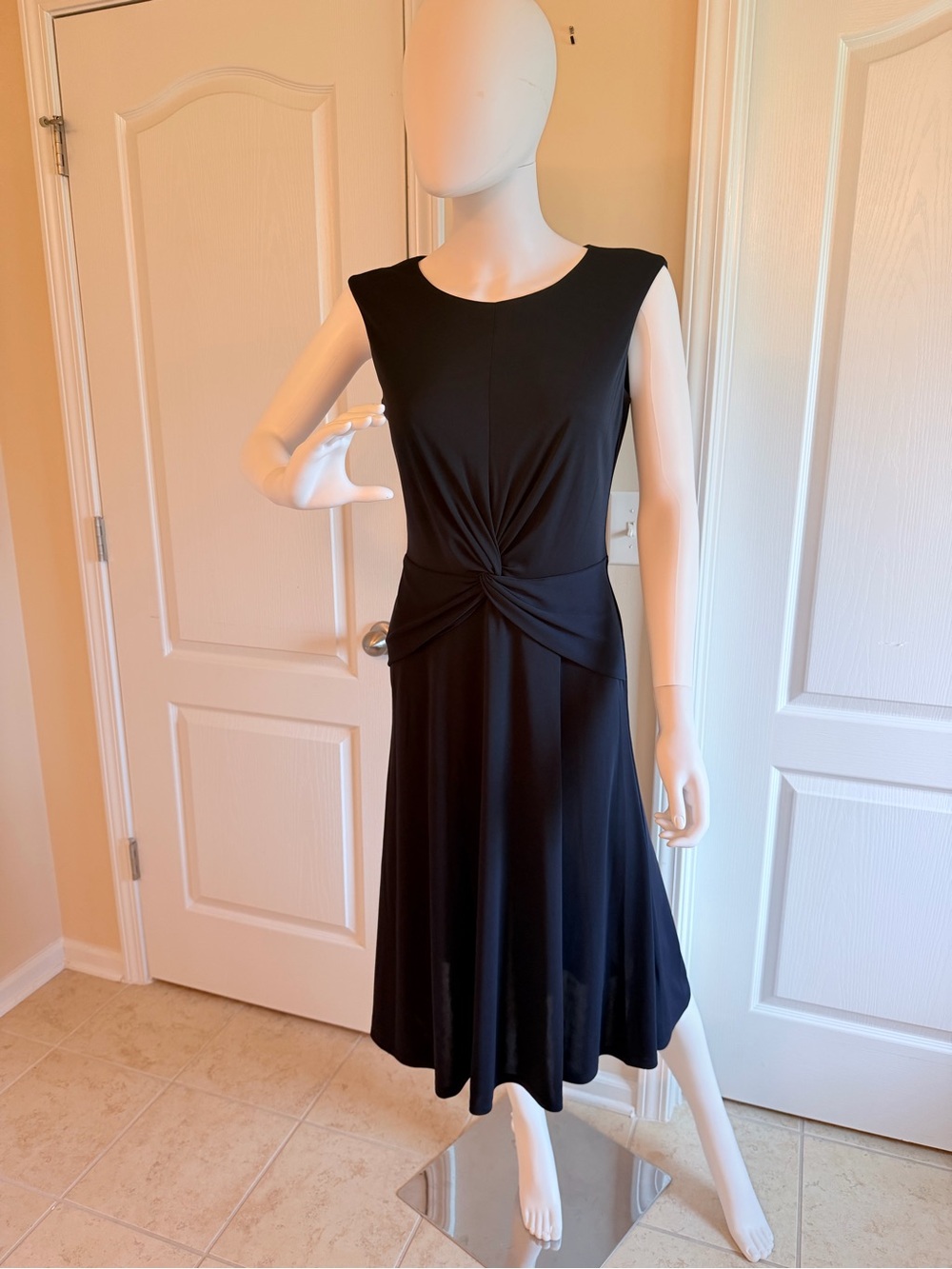 Lauren Ralph Lauren Dark Blue Twist-Front Cap-Sleeve Stretch Jersey Midi Dress 4